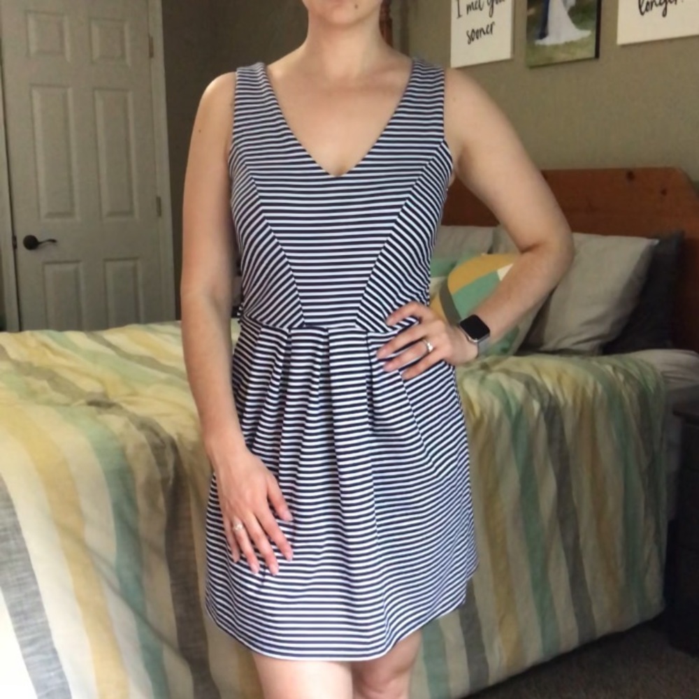 Navy blue and white striped dress